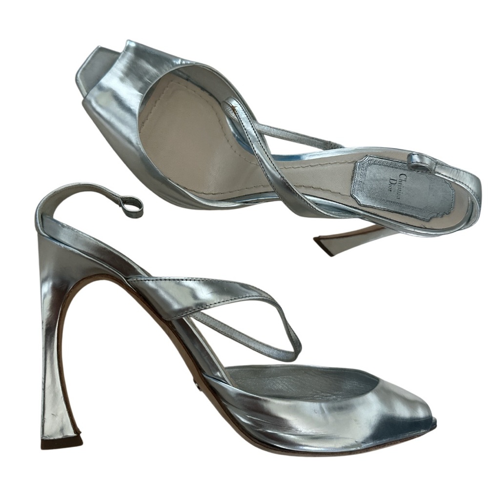 Dior Silver Metallic Slingback High Heel Sandals